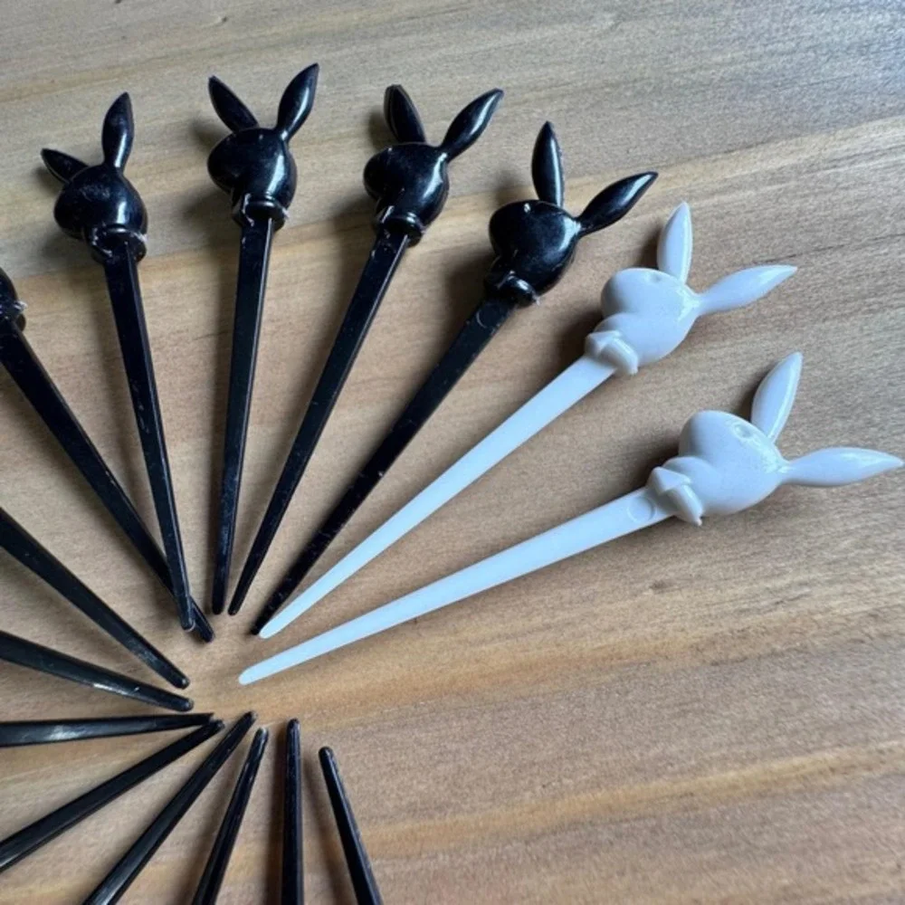 Vintage Playboy Bunny Cocktail Picks - Set of 15 -Black & White 3.5